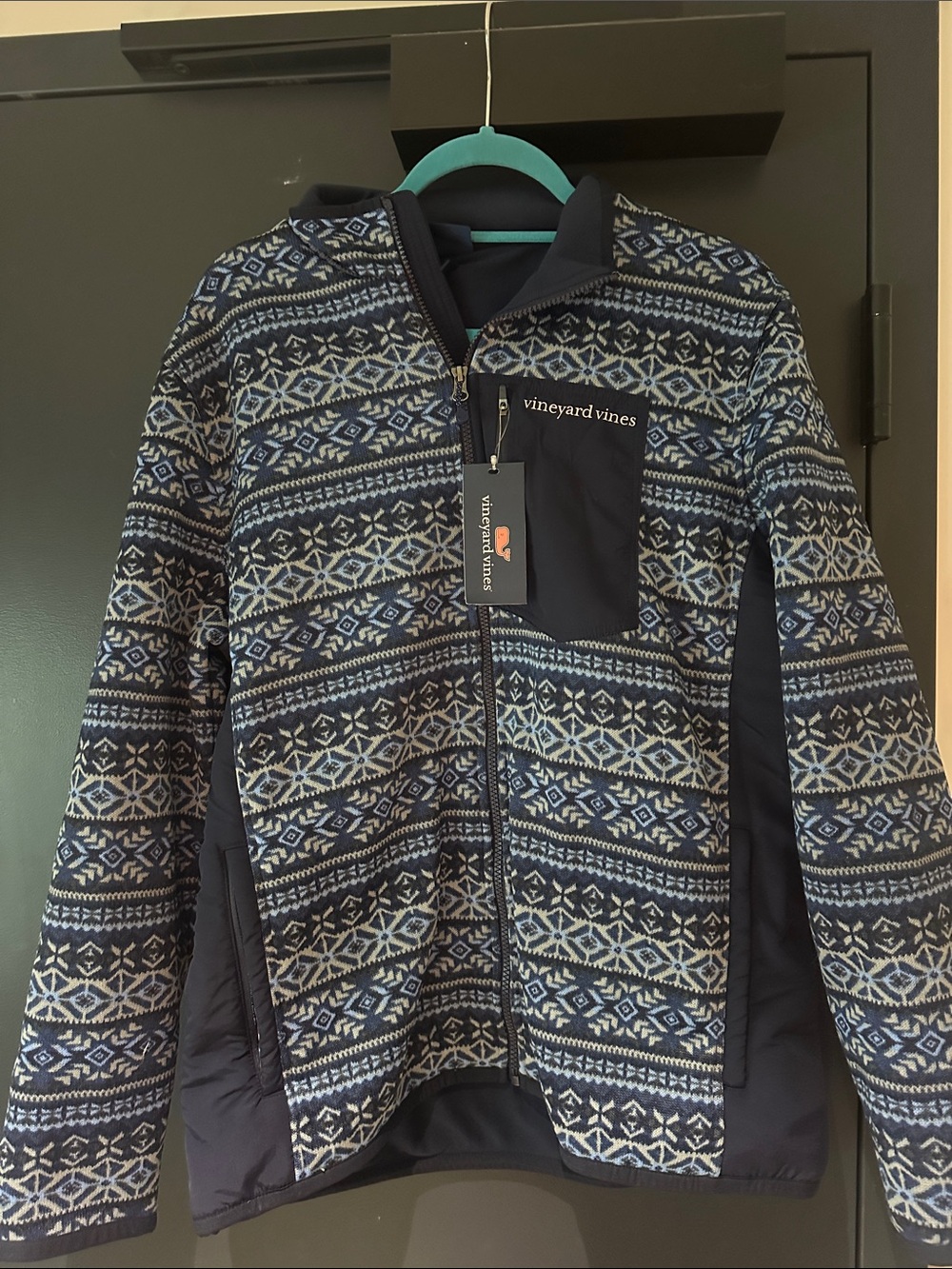 Vineyard Vines Navy and Light Blue Patterned Full-Zip Jacket